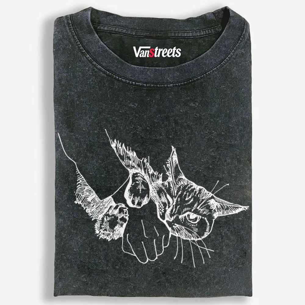 Cat Bite Attack Retro Washed T-Shirt | 100% Cotton | Streetwear Essential