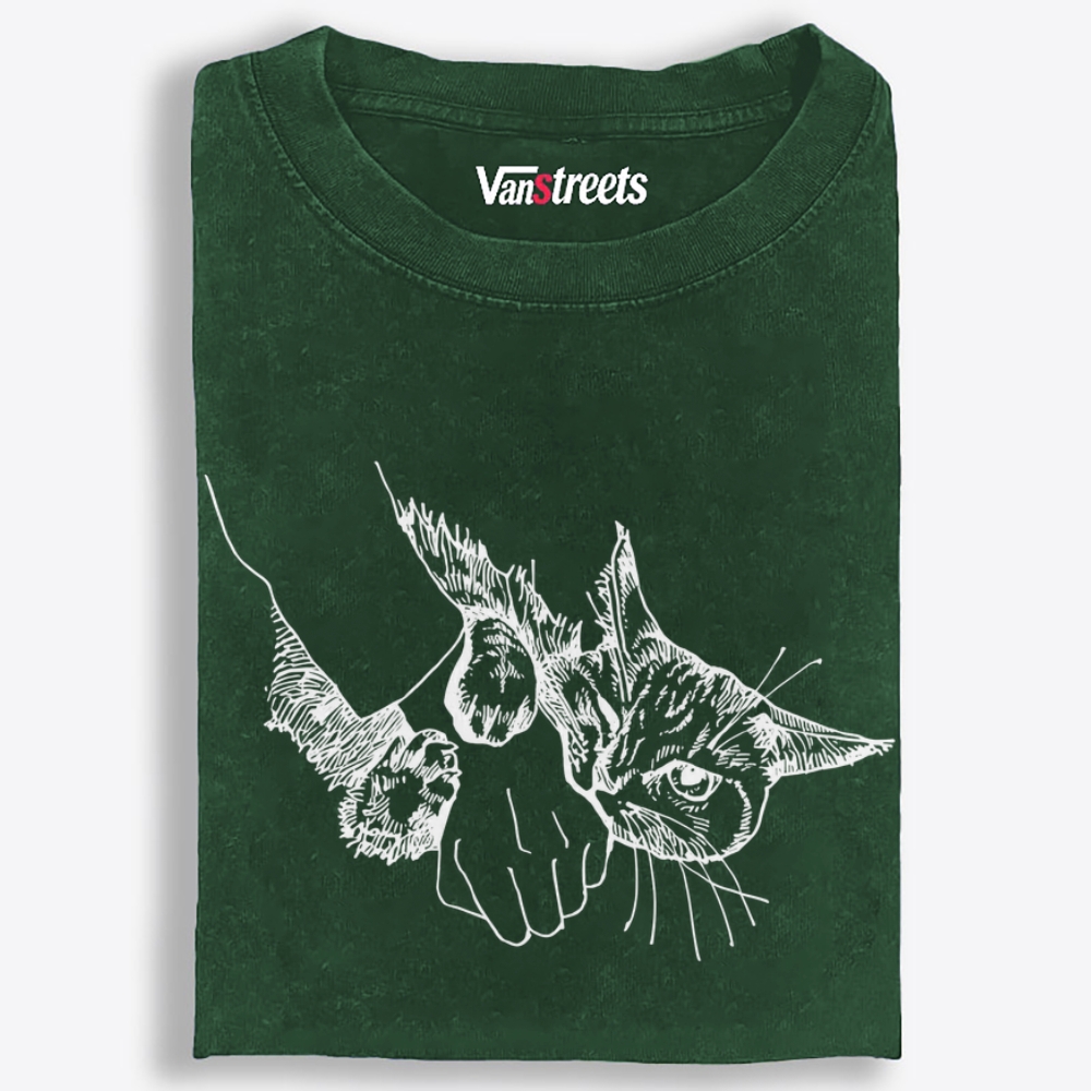 Cat Bite Attack Retro Washed T-Shirt | 100% Cotton | Streetwear Essential
