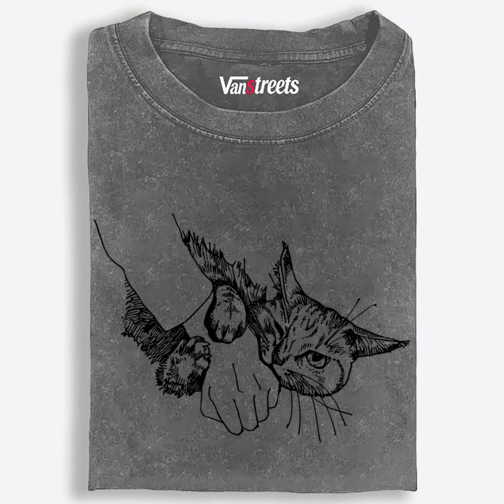 Cat Bite Attack Retro Washed T-Shirt | 100% Cotton | Streetwear Essential