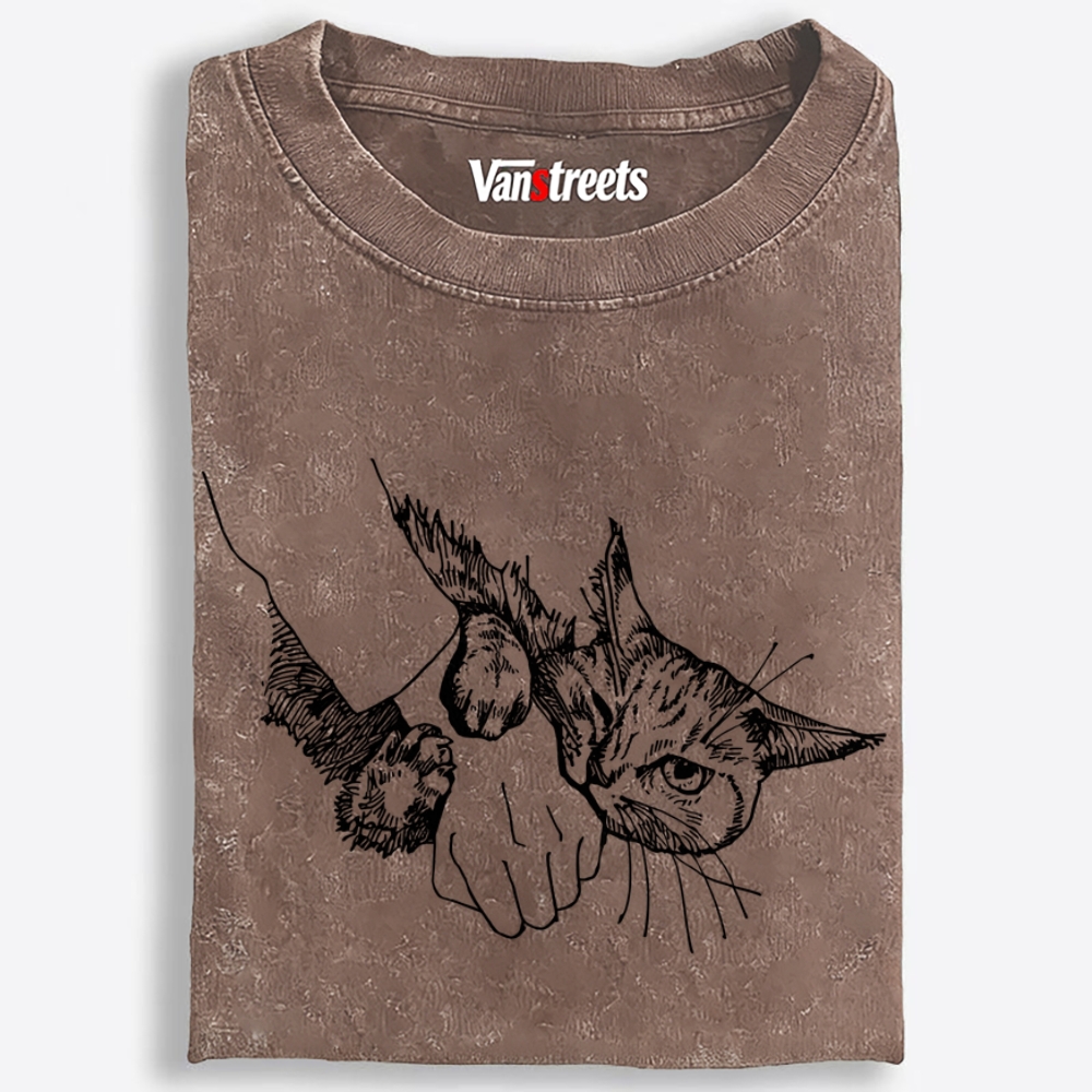 Cat Bite Attack Retro Washed T-Shirt | 100% Cotton | Streetwear Essential
