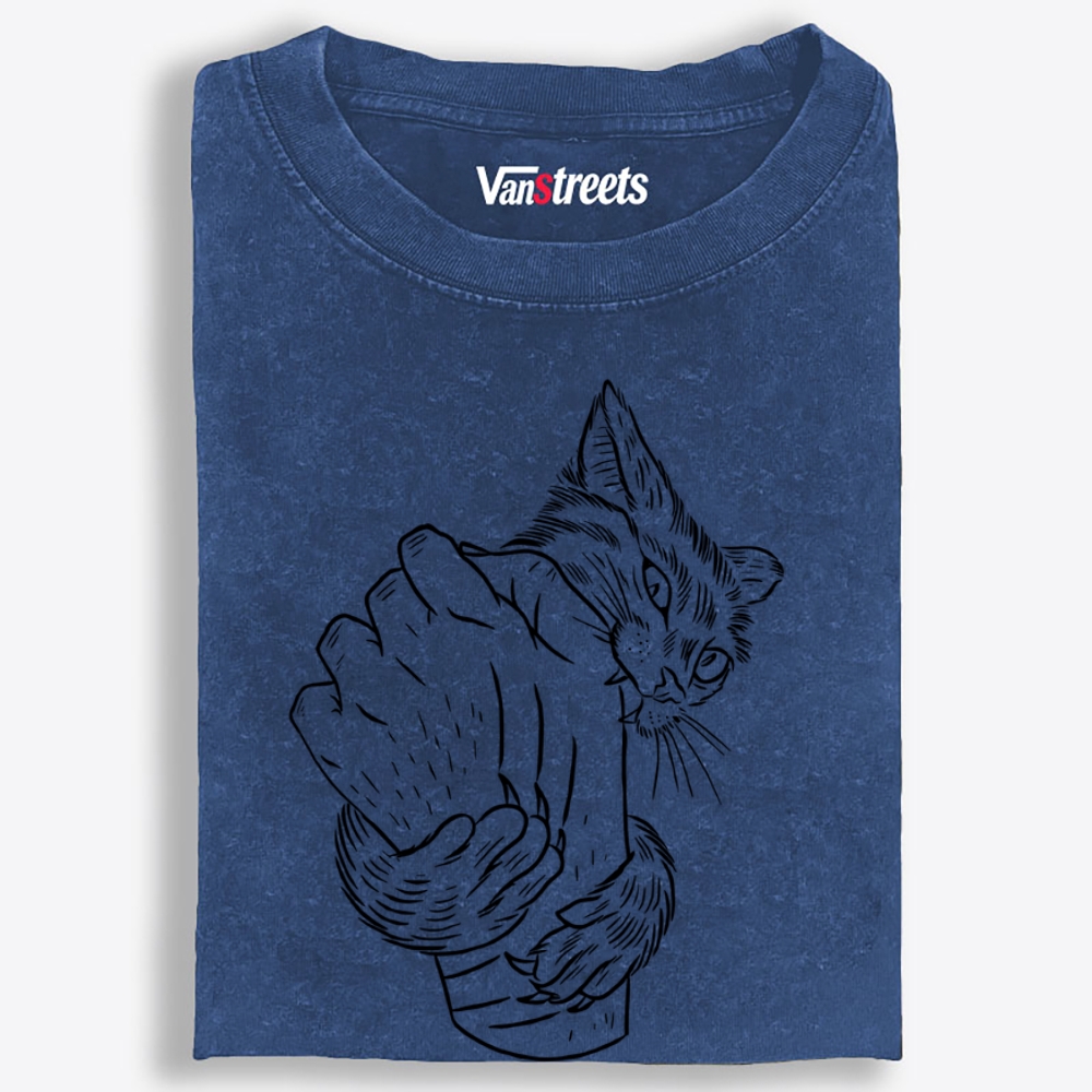 Hand Biting Cat Retro Washed T-Shirt | 100% Cotton | Streetwear Essential