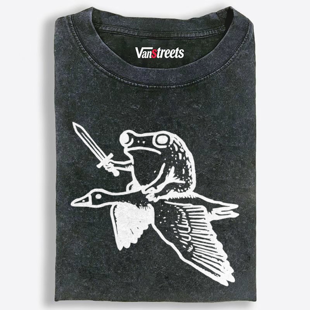 Frog Knight on Goose Retro Washed T-Shirt | 100% Cotton | Streetwear Essential