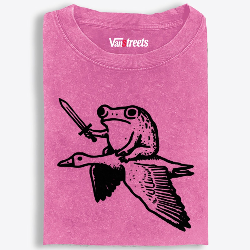 Frog Knight on Goose Retro Washed T-Shirt | 100% Cotton | Streetwear Essential