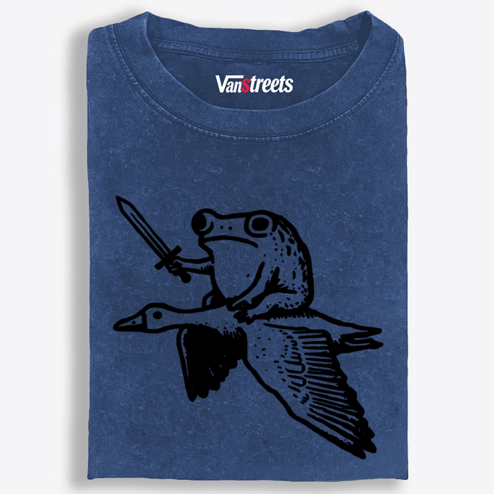 Frog Knight on Goose Retro Washed T-Shirt | 100% Cotton | Streetwear Essential