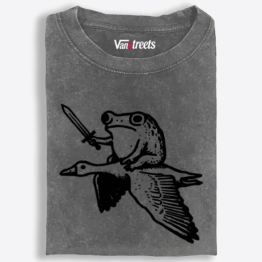 Frog Knight on Goose Retro Washed T-Shirt | 100% Cotton | Streetwear Essential