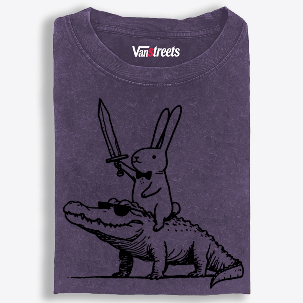 Rabbit Knight on Gator Retro Washed T-Shirt | 100% Cotton | Streetwear Essential