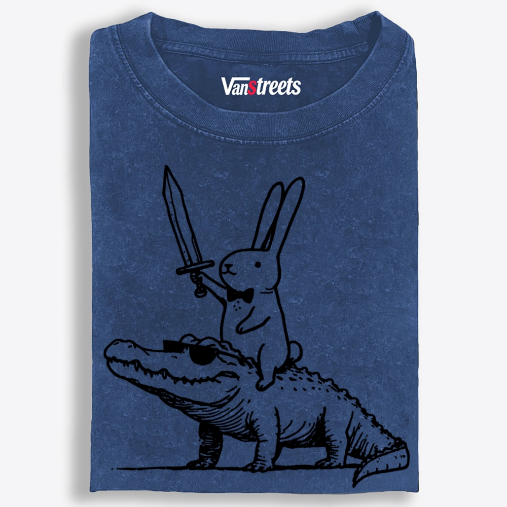 Rabbit Knight on Gator Retro Washed T-Shirt | 100% Cotton | Streetwear Essential