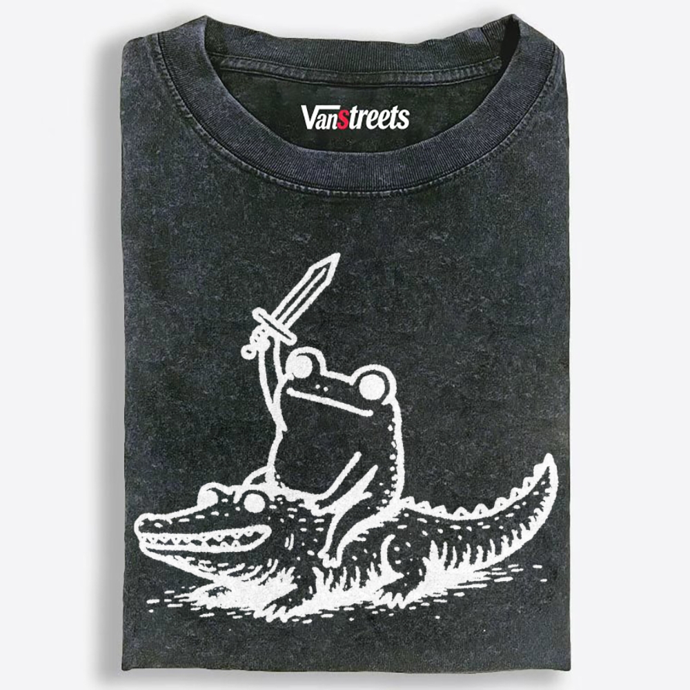 Frog Knight on Gator Retro Washed T-Shirt | 100% Cotton | Streetwear Essential