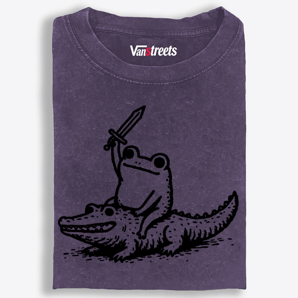 Frog Knight on Gator Retro Washed T-Shirt | 100% Cotton | Streetwear Essential