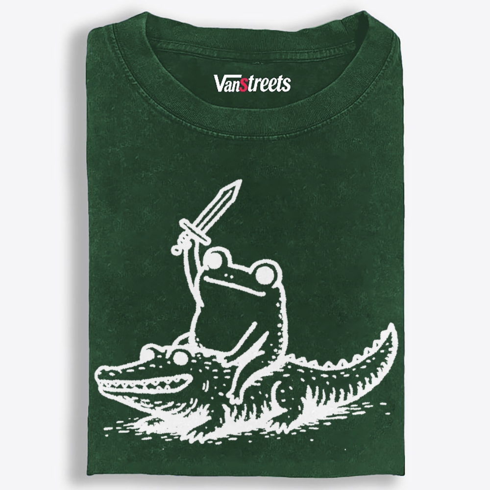 Frog Knight on Gator Retro Washed T-Shirt | 100% Cotton | Streetwear Essential