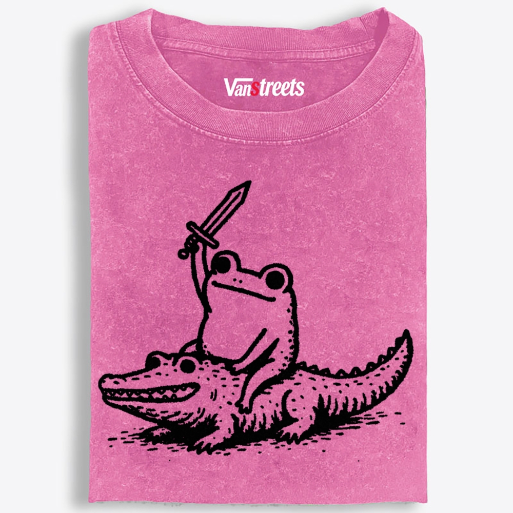 Frog Knight on Gator Retro Washed T-Shirt | 100% Cotton | Streetwear Essential