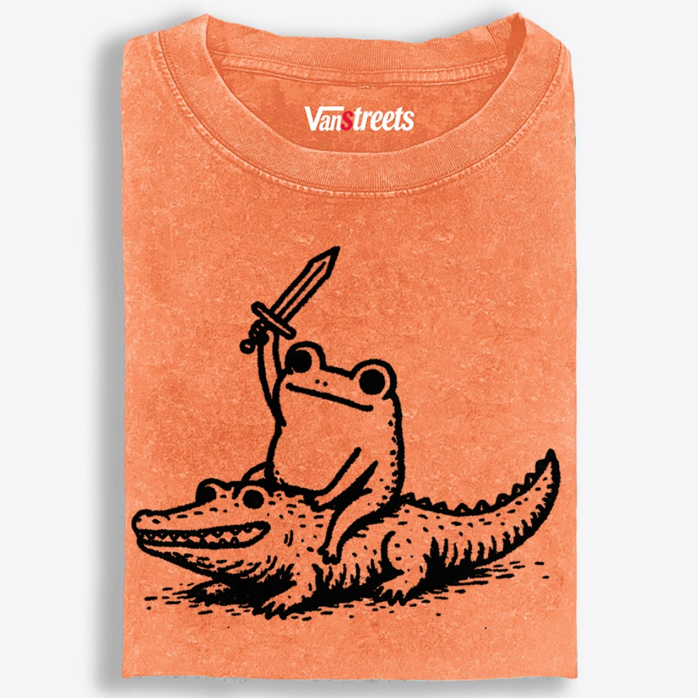 Frog Knight on Gator Retro Washed T-Shirt | 100% Cotton | Streetwear Essential