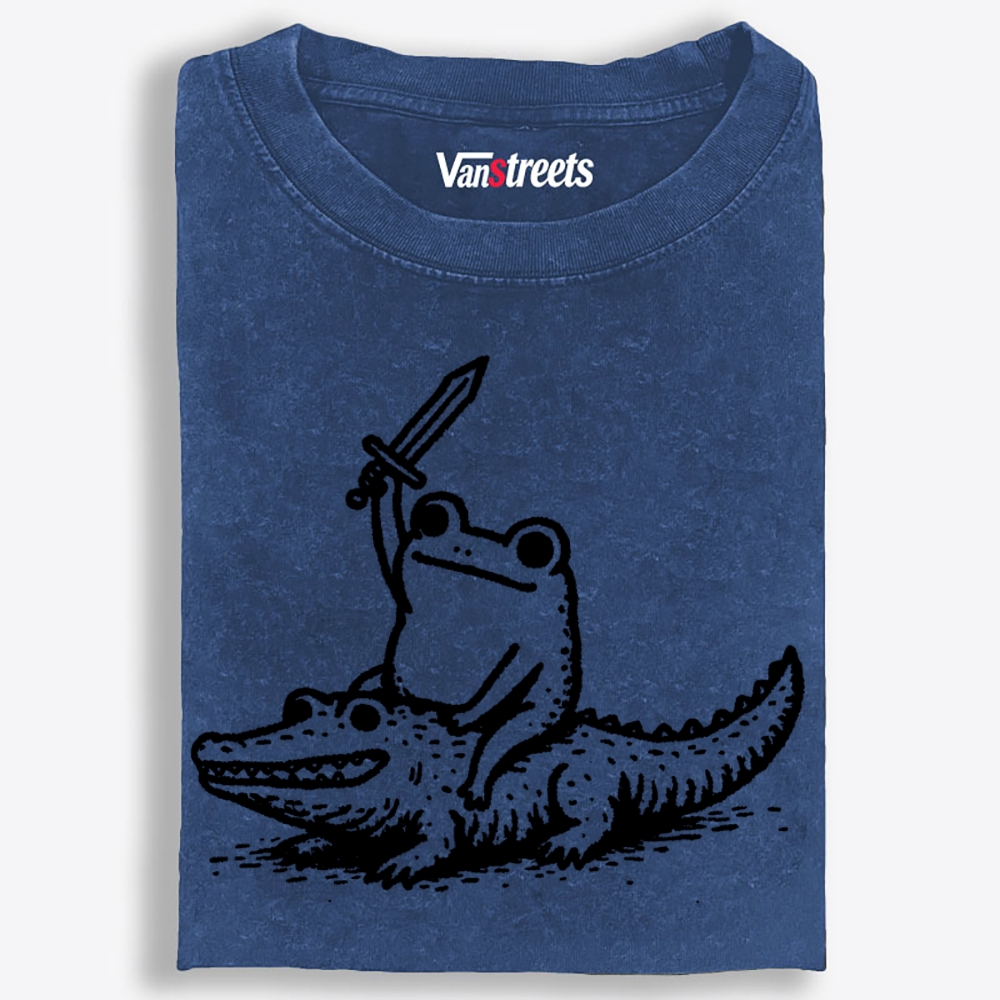 Frog Knight on Gator Retro Washed T-Shirt | 100% Cotton | Streetwear Essential