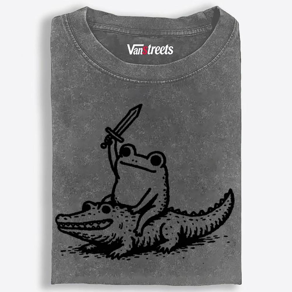 Frog Knight on Gator Retro Washed T-Shirt | 100% Cotton | Streetwear Essential