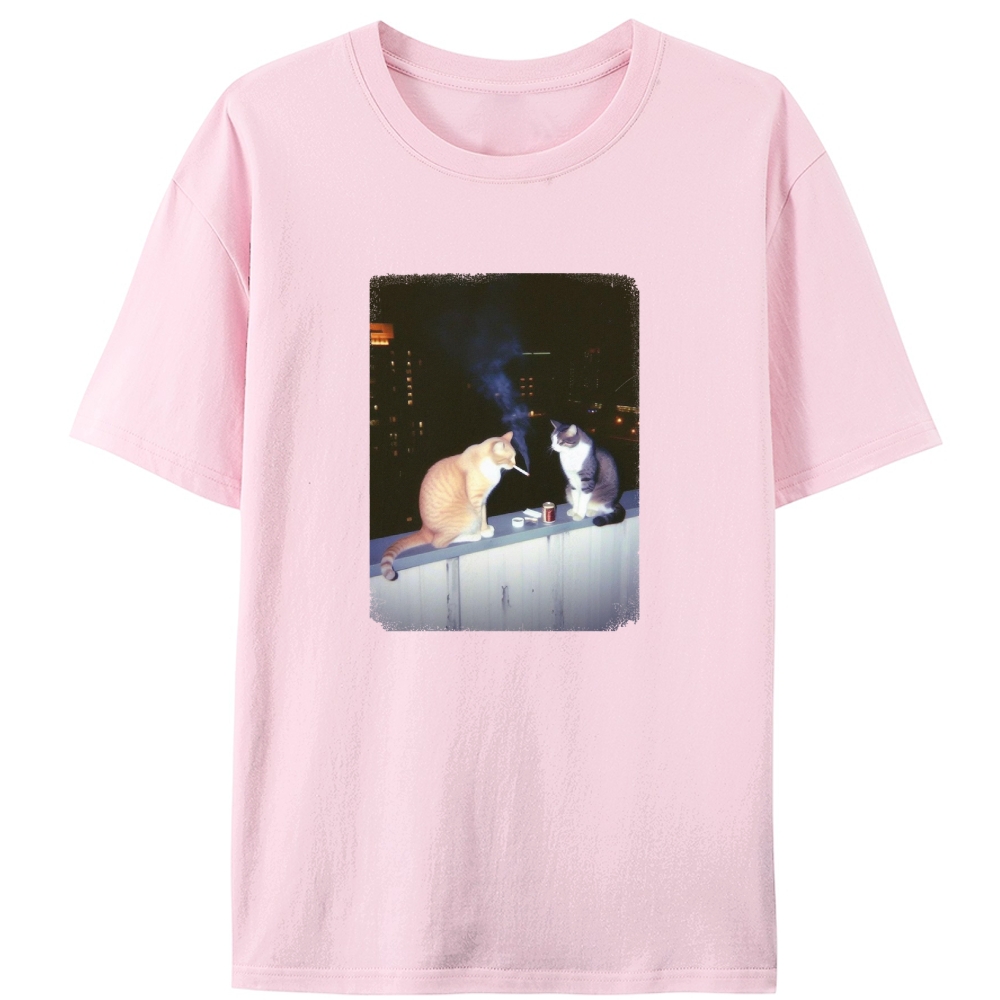 Smoking Cat Retro Designed for Women - Slim Fit Cotton Tee