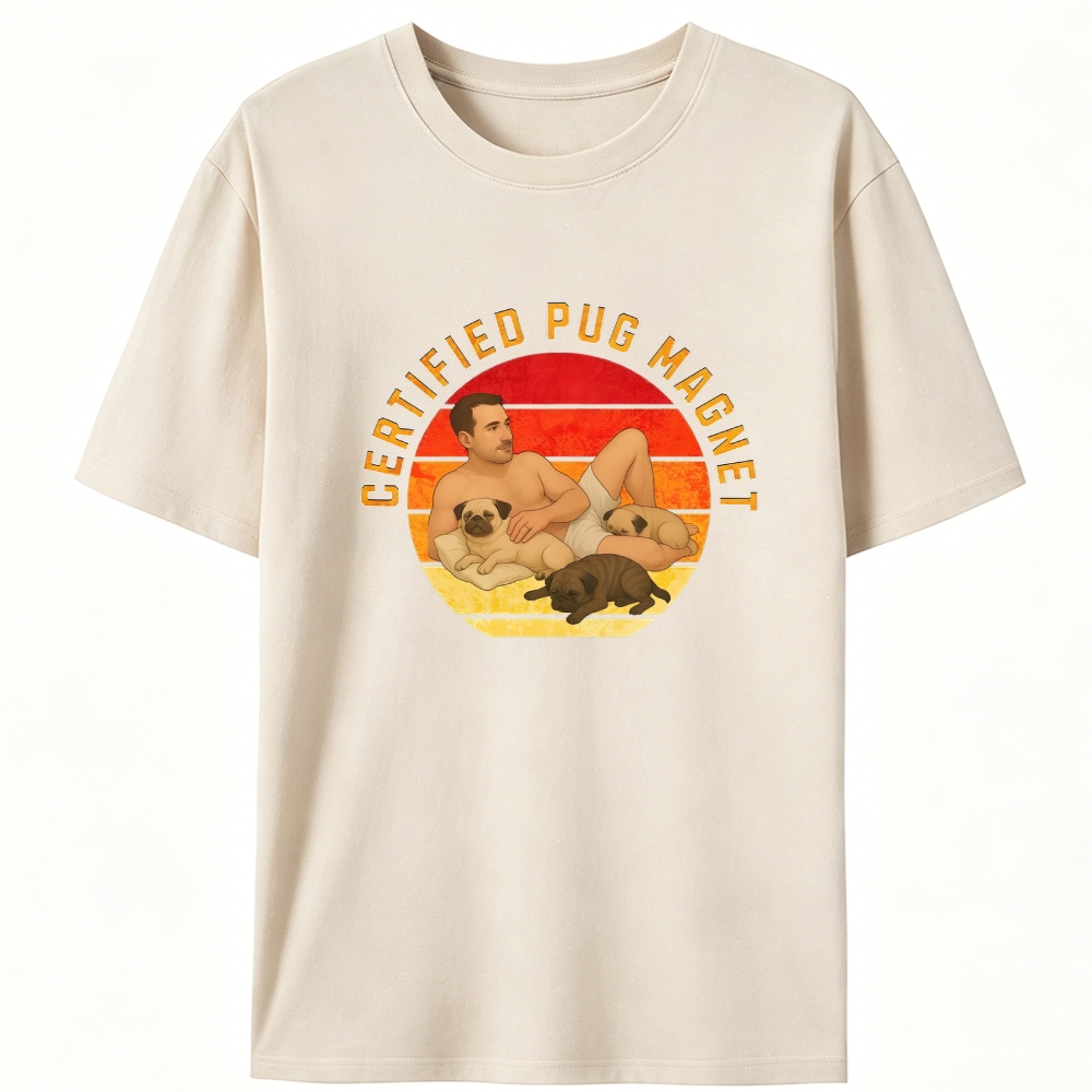 Certified Pug Magnet Retro Designed for Women - Slim Fit Cotton Tee