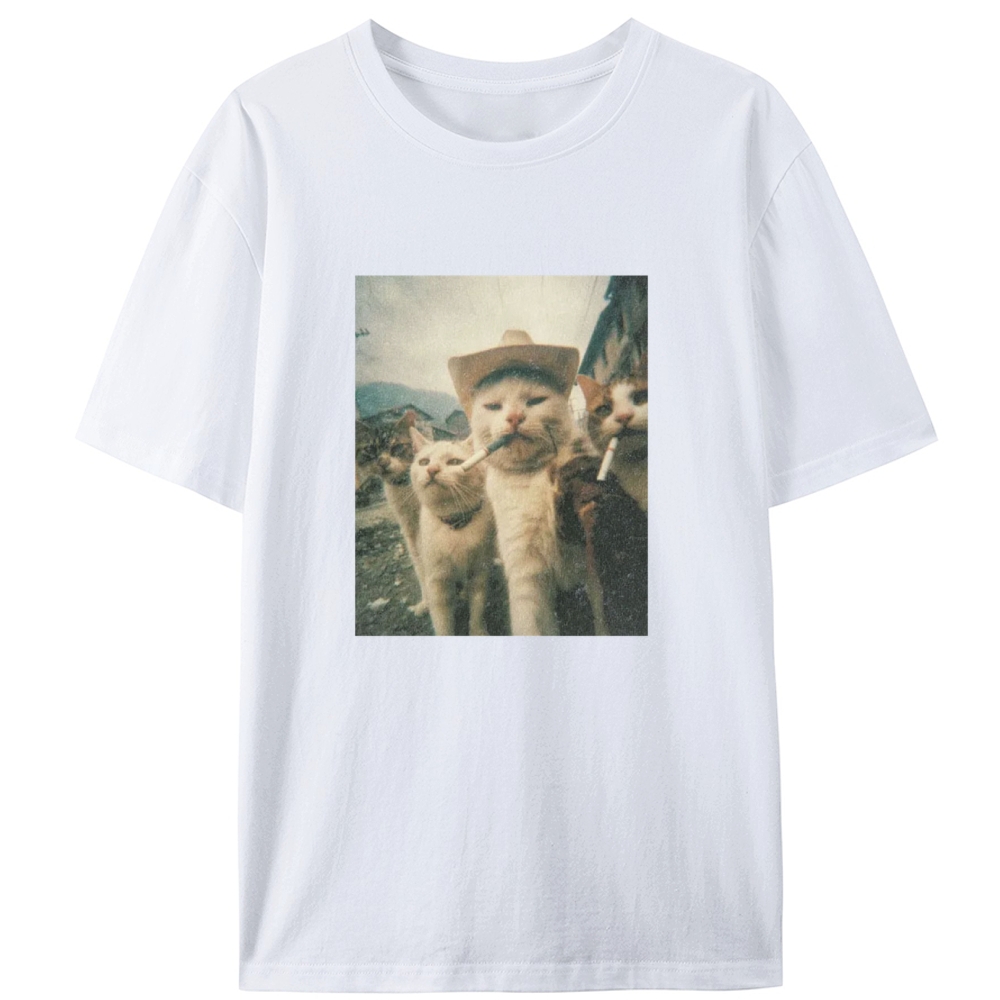 Cowboy Cigarette Cats Group Retro Designed for Women - Slim Fit Cotton Tee