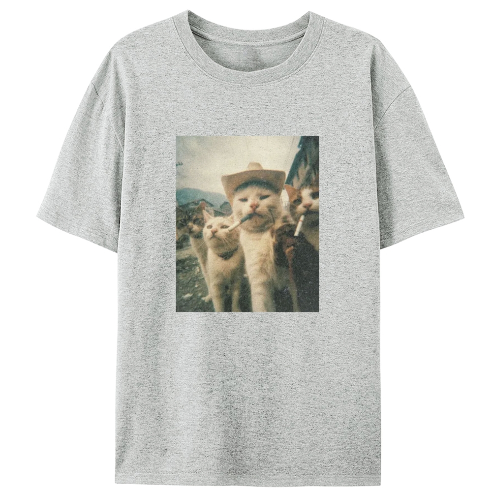 Cowboy Cigarette Cats Group Retro Designed for Women - Slim Fit Cotton Tee