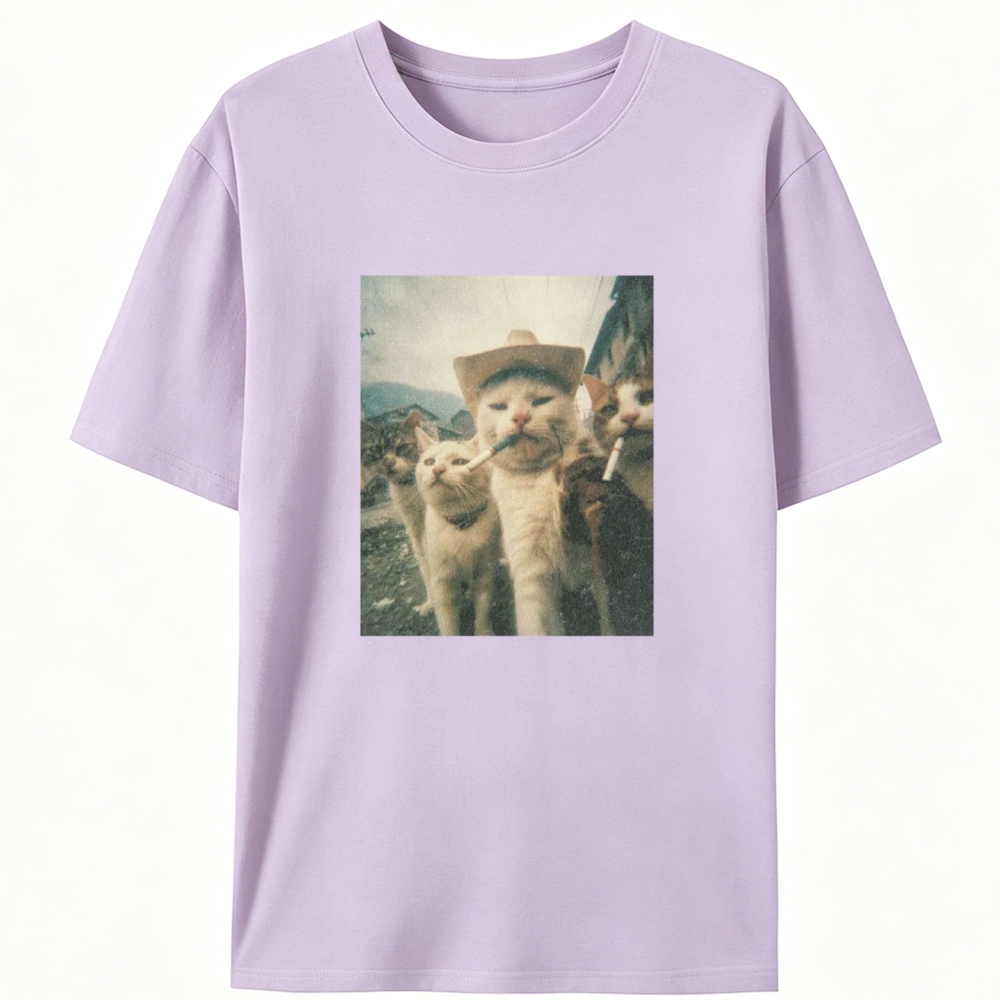 Cowboy Cigarette Cats Group Retro Designed for Women - Slim Fit Cotton Tee