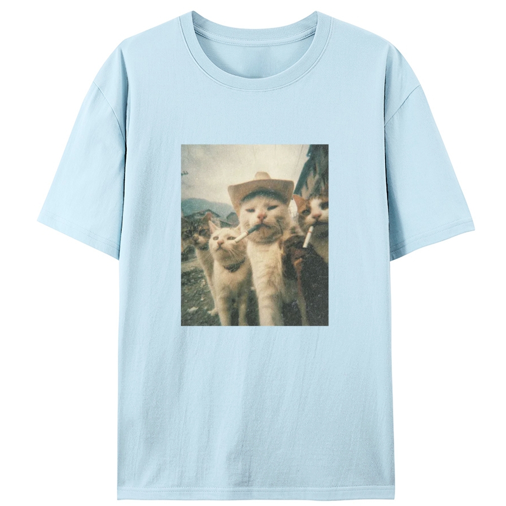 Cowboy Cigarette Cats Group Retro Designed for Women - Slim Fit Cotton Tee