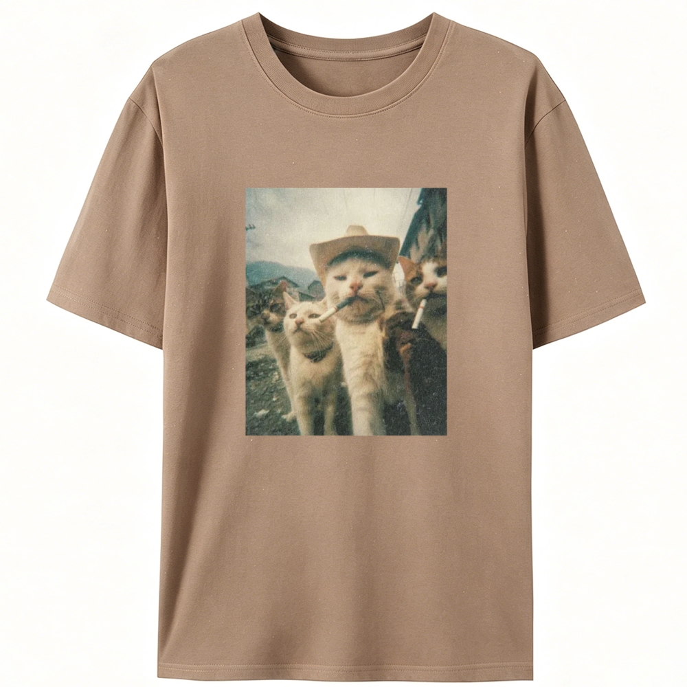 Cowboy Cigarette Cats Group Retro Designed for Women - Slim Fit Cotton Tee