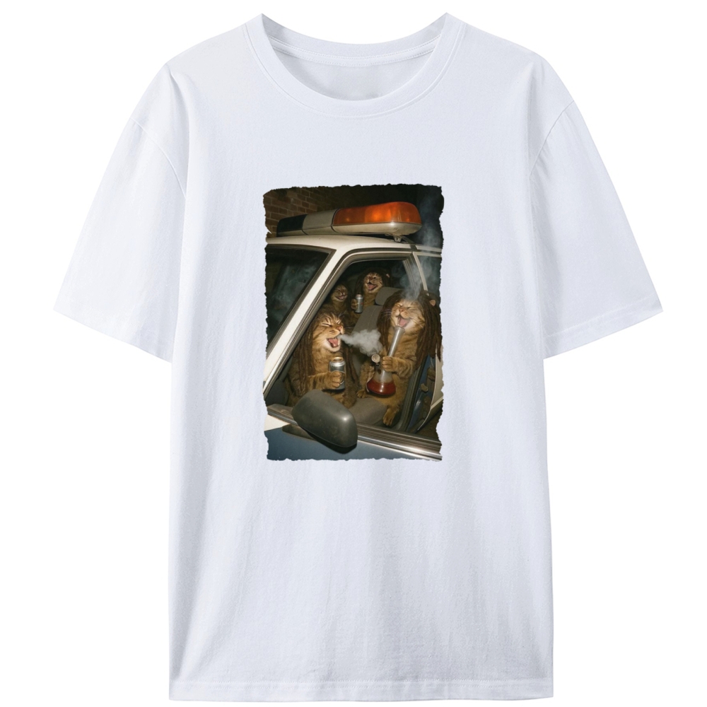 Cats in Police Car Retro Designed for Women - Slim Fit Cotton Tee