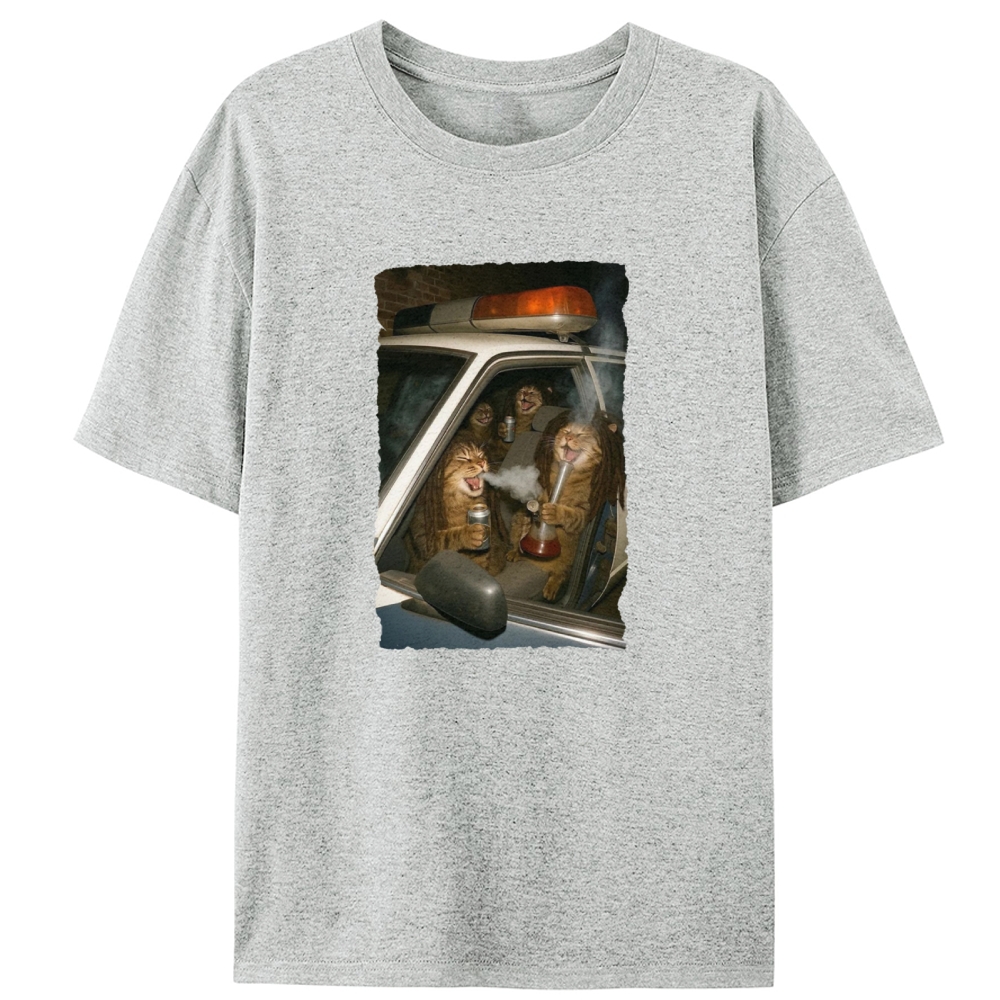 Cats in Police Car Retro Designed for Women - Slim Fit Cotton Tee