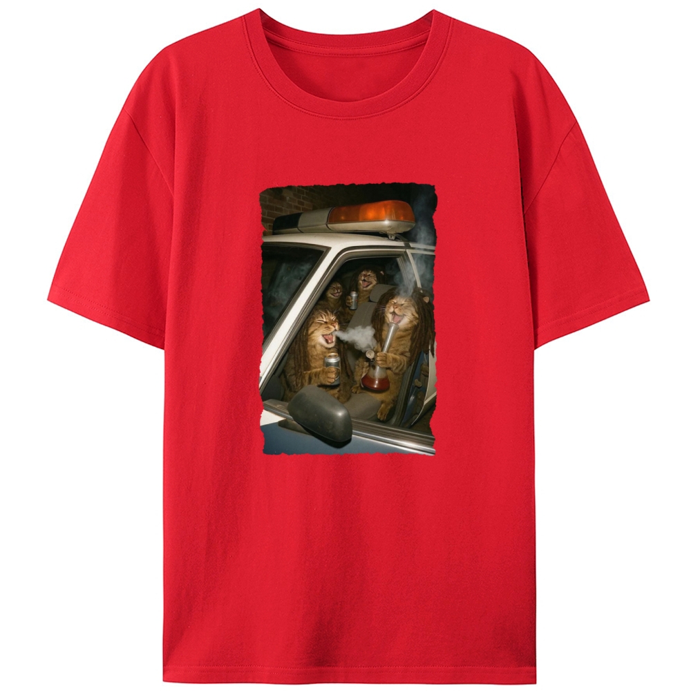 Cats in Police Car Retro Designed for Women - Slim Fit Cotton Tee