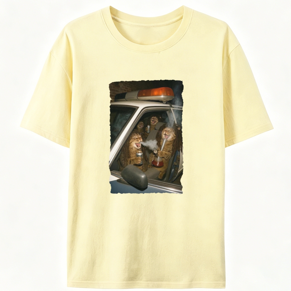 Cats in Police Car Retro Designed for Women - Slim Fit Cotton Tee