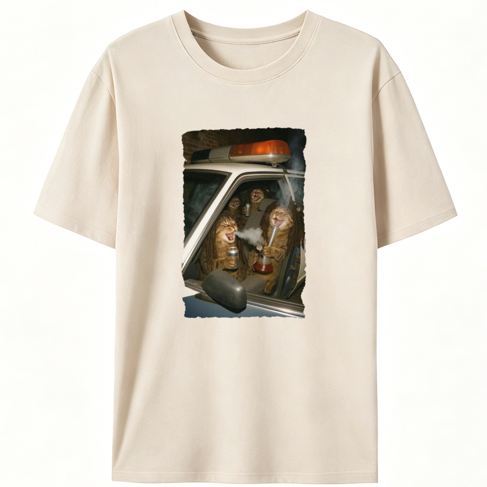 Cats in Police Car Retro Designed for Women - Slim Fit Cotton Tee