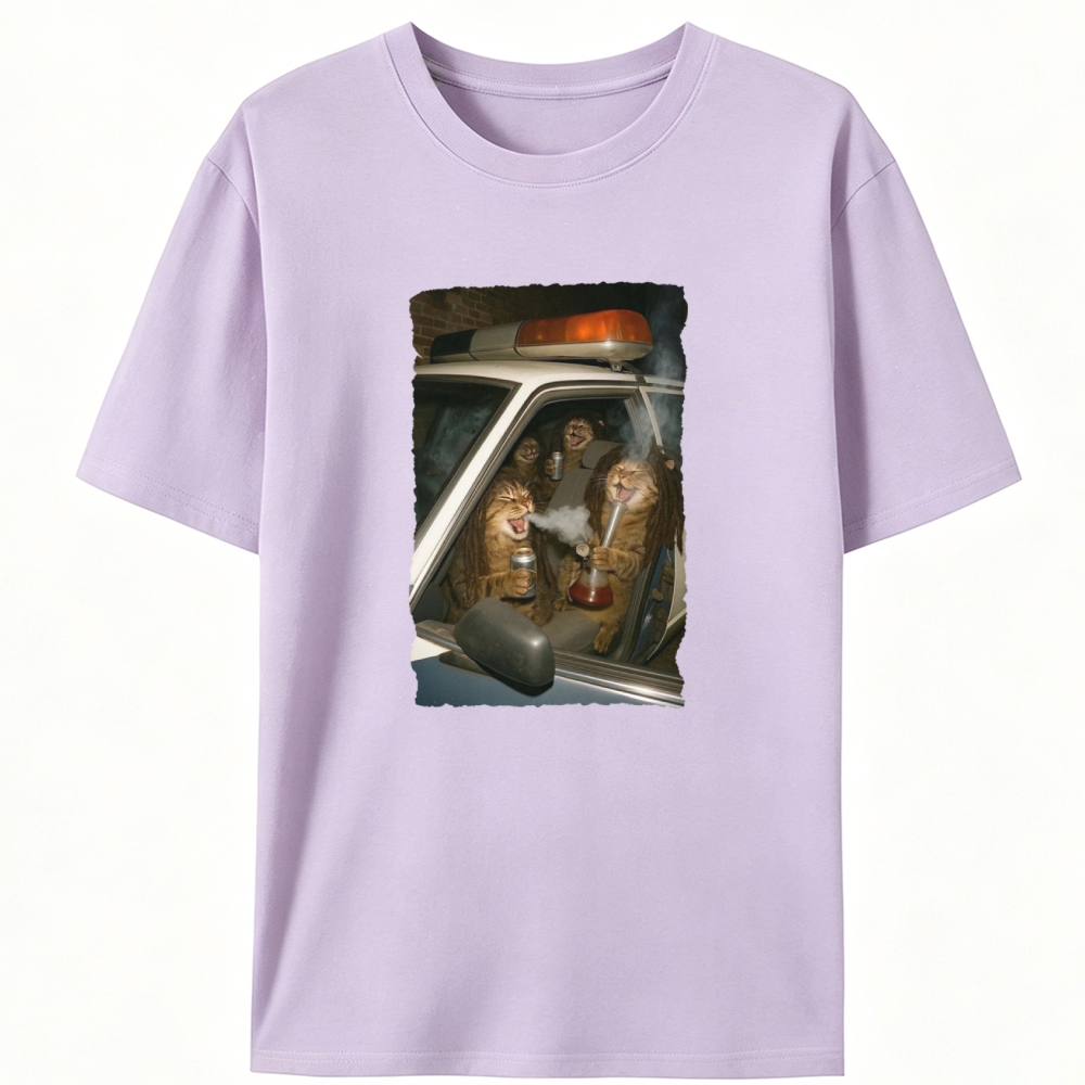 Cats in Police Car Retro Designed for Women - Slim Fit Cotton Tee