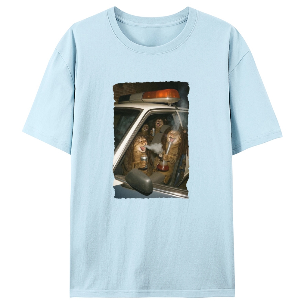 Cats in Police Car Retro Designed for Women - Slim Fit Cotton Tee