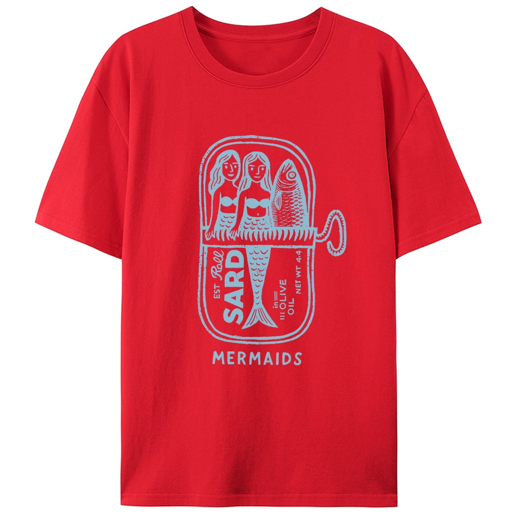 Sardine Can Mermaids Retro Designed for Women - Slim Fit Cotton Tee