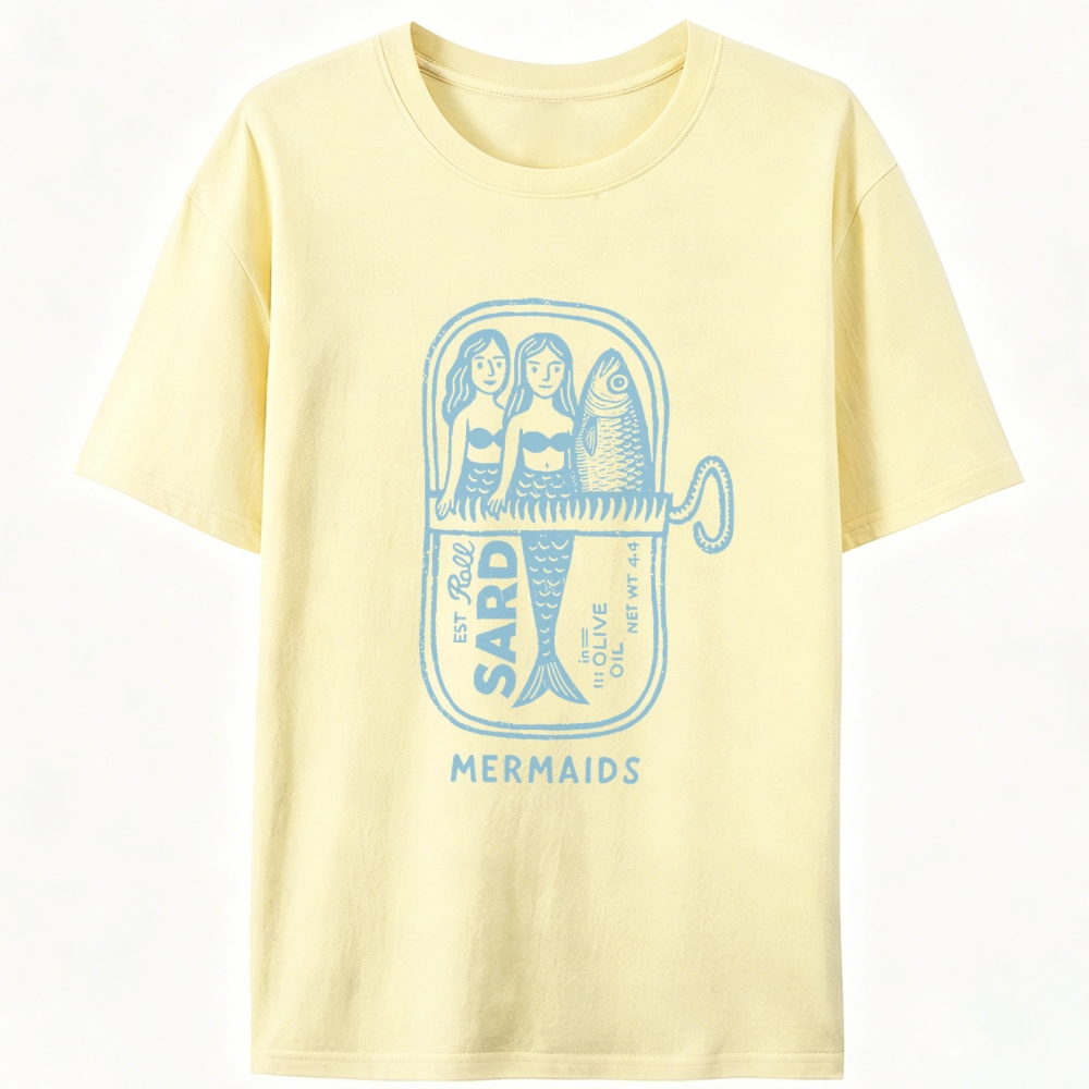 Sardine Can Mermaids Retro Designed for Women - Slim Fit Cotton Tee