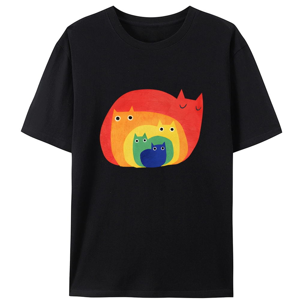 Rainbow Gradient Cat Geometric Art Retro Designed for Women - Slim Fit Cotton Tee