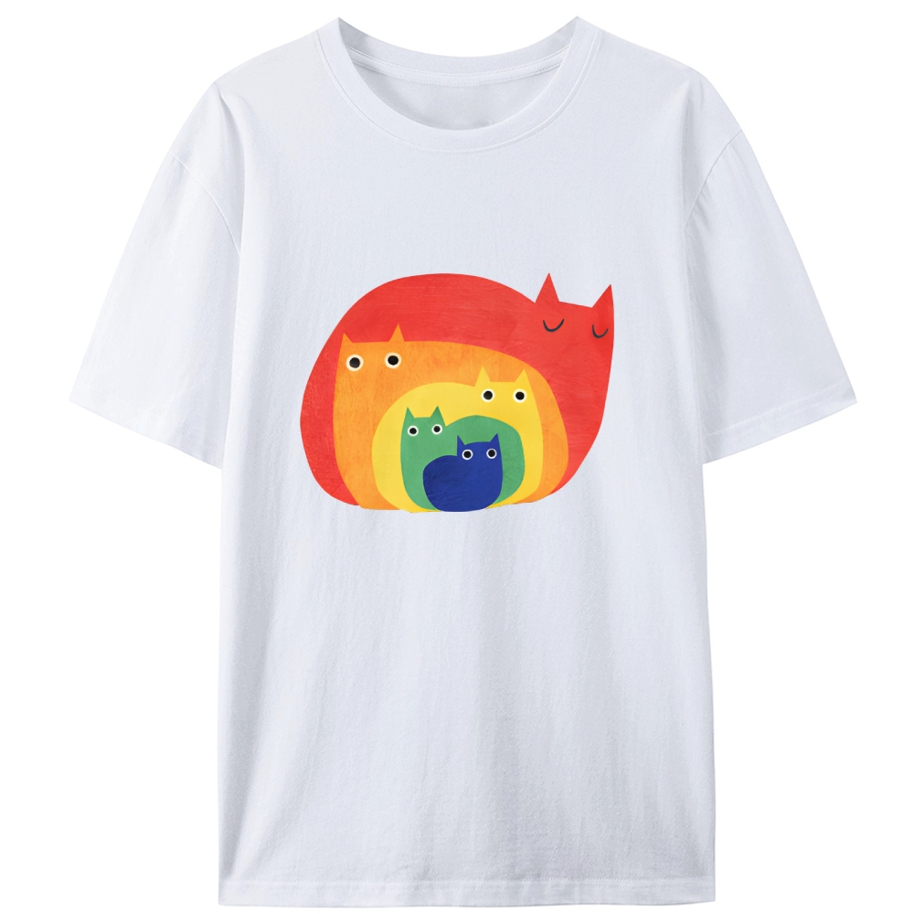 Rainbow Gradient Cat Geometric Art Retro Designed for Women - Slim Fit Cotton Tee