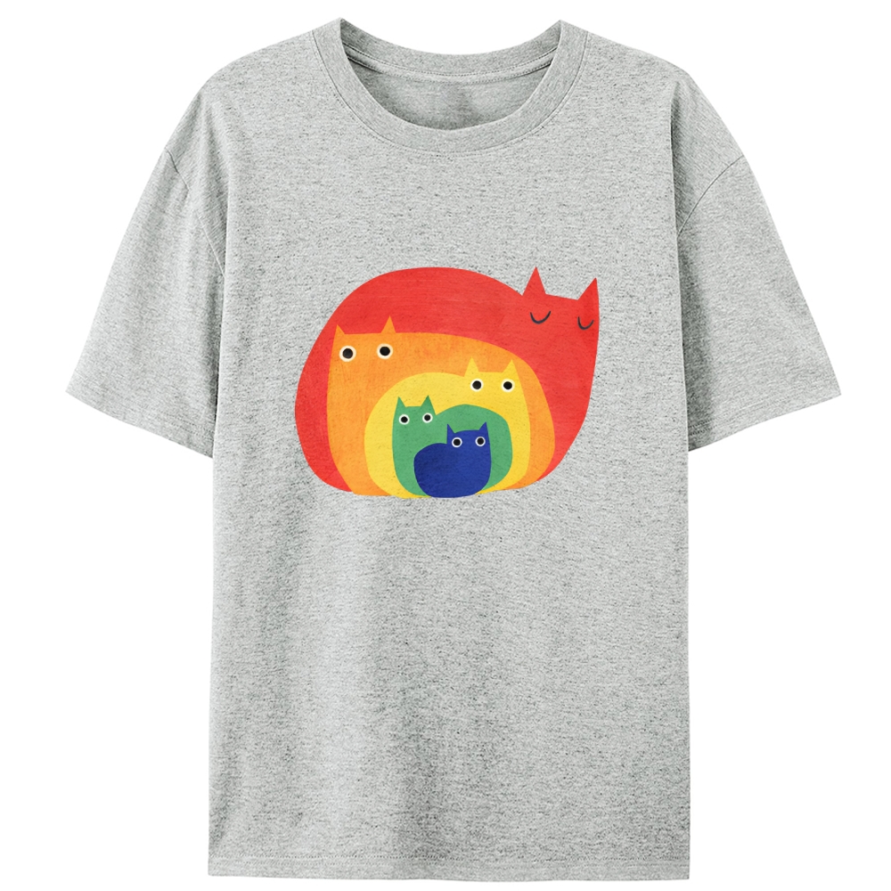 Rainbow Gradient Cat Geometric Art Retro Designed for Women - Slim Fit Cotton Tee