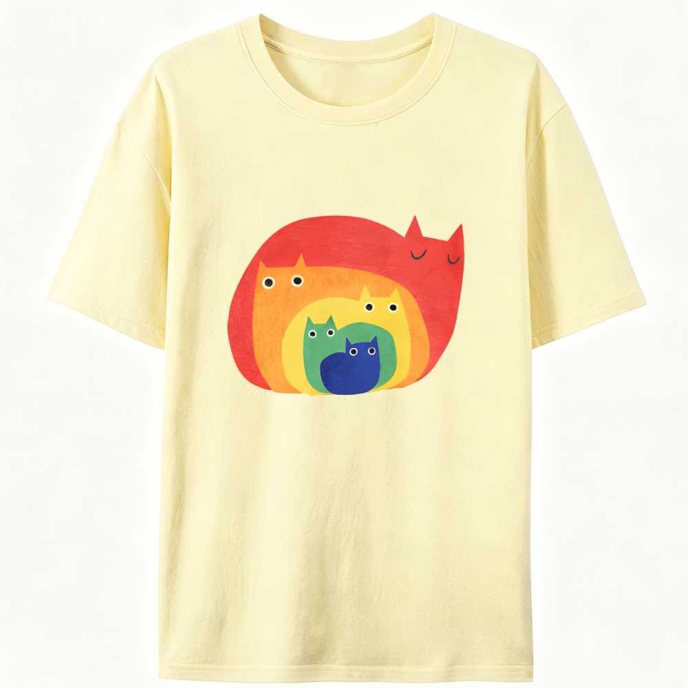 Rainbow Gradient Cat Geometric Art Retro Designed for Women - Slim Fit Cotton Tee