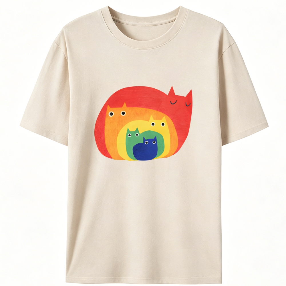 Rainbow Gradient Cat Geometric Art Retro Designed for Women - Slim Fit Cotton Tee