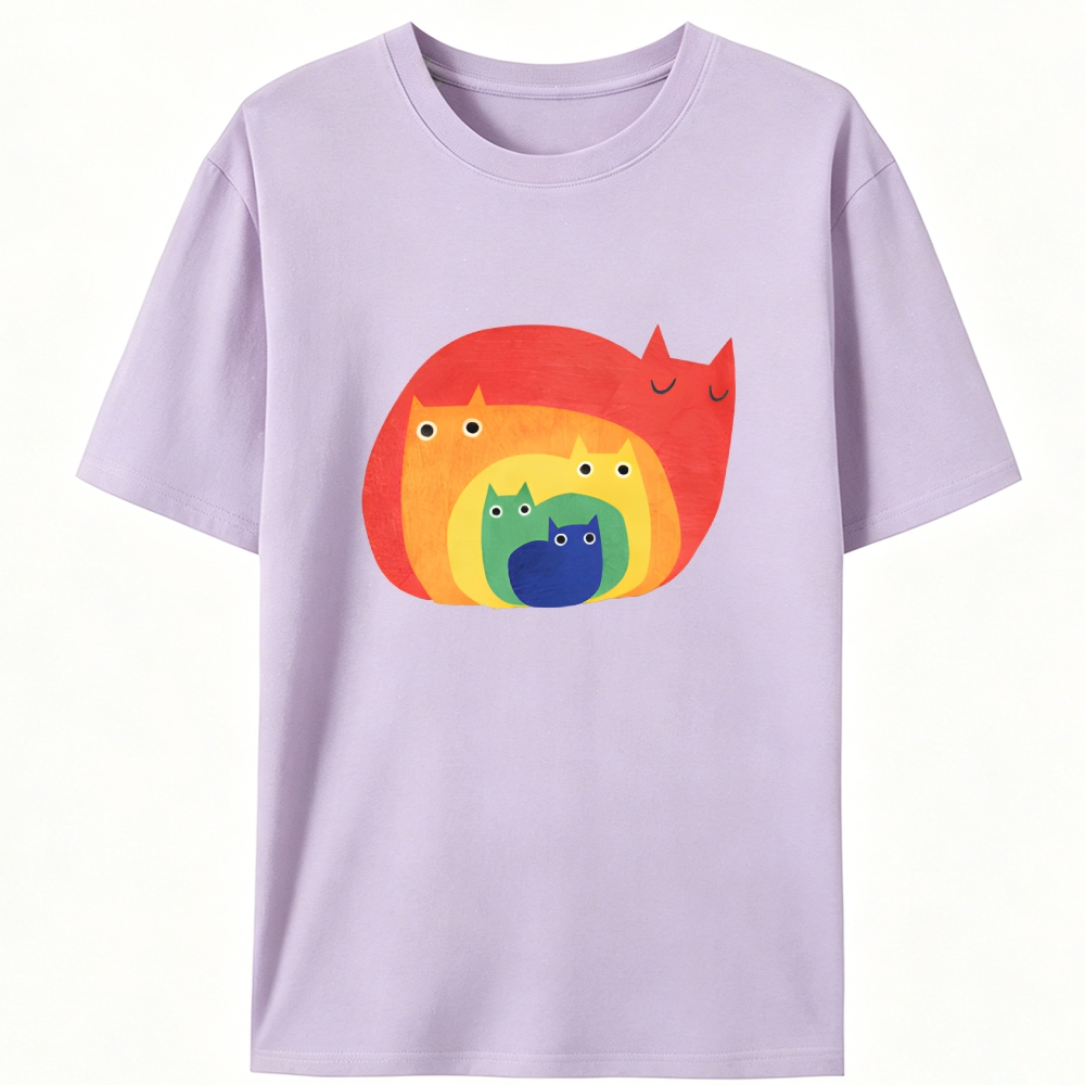 Rainbow Gradient Cat Geometric Art Retro Designed for Women - Slim Fit Cotton Tee