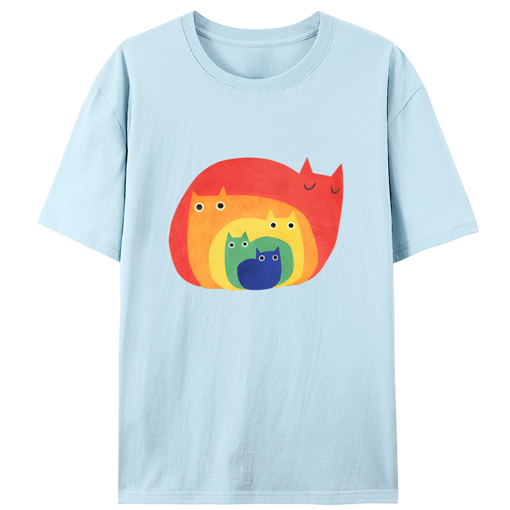 Rainbow Gradient Cat Geometric Art Retro Designed for Women - Slim Fit Cotton Tee