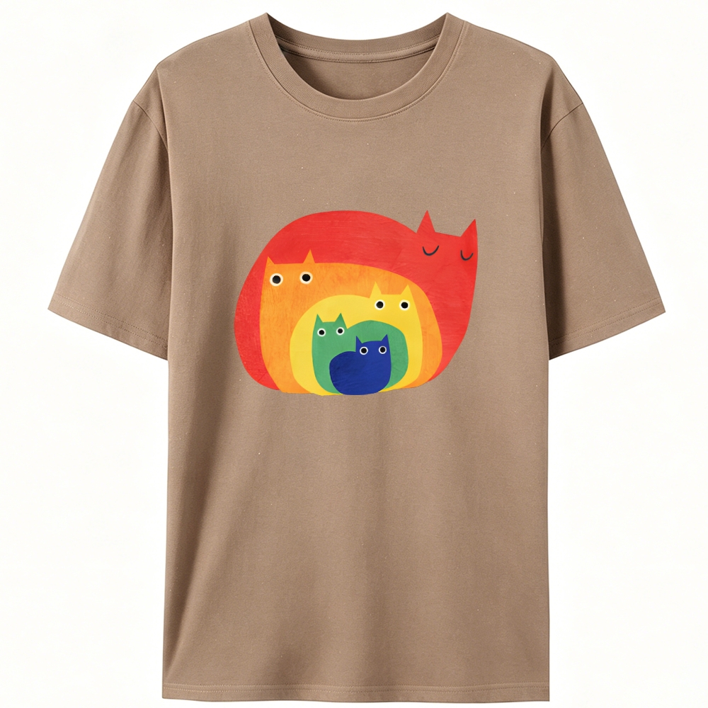 Rainbow Gradient Cat Geometric Art Retro Designed for Women - Slim Fit Cotton Tee