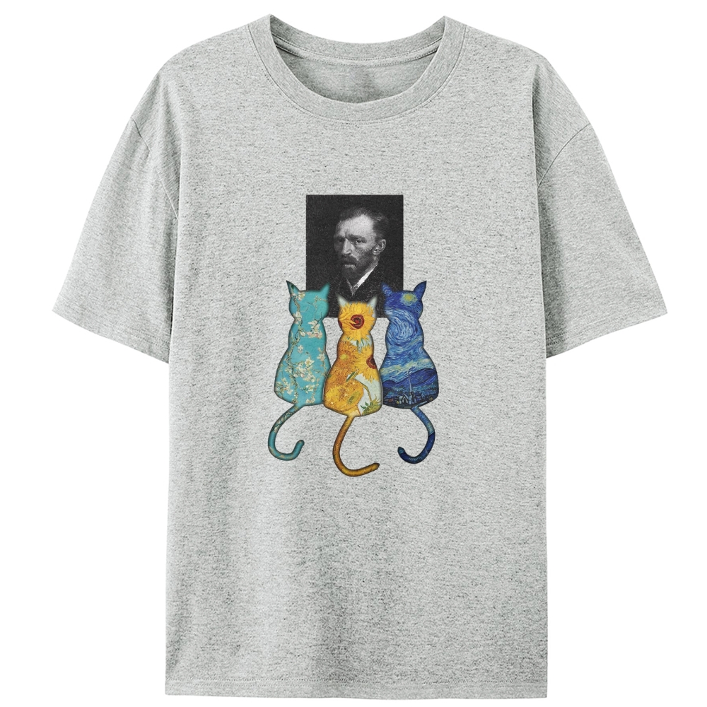 Van Gogh Masterpiece Cats Silhouette Designed for Women - Slim Fit Cotton Tee