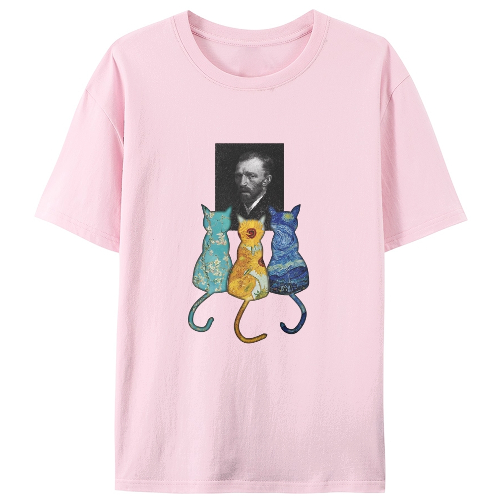 Van Gogh Masterpiece Cats Silhouette Designed for Women - Slim Fit Cotton Tee