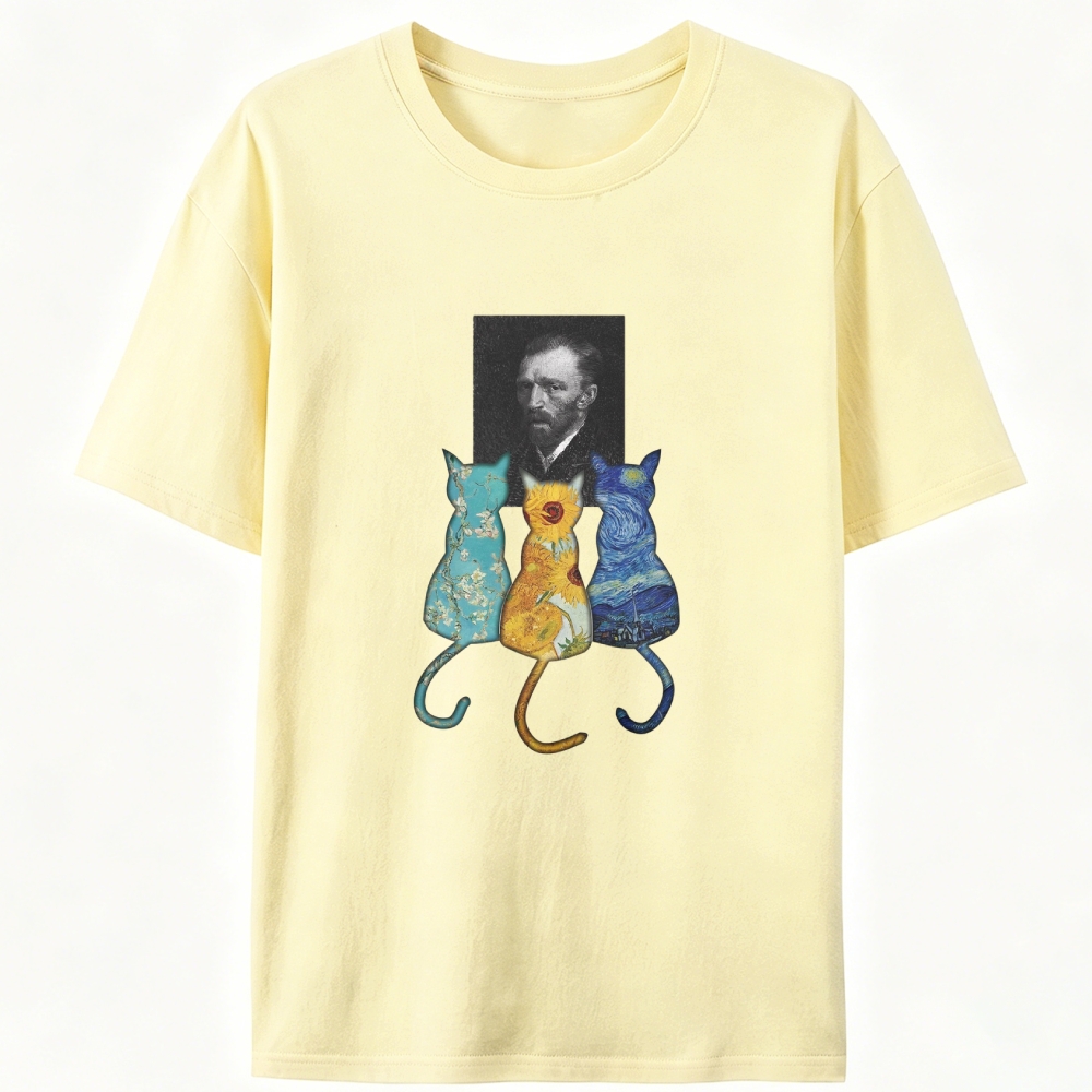 Van Gogh Masterpiece Cats Silhouette Designed for Women - Slim Fit Cotton Tee