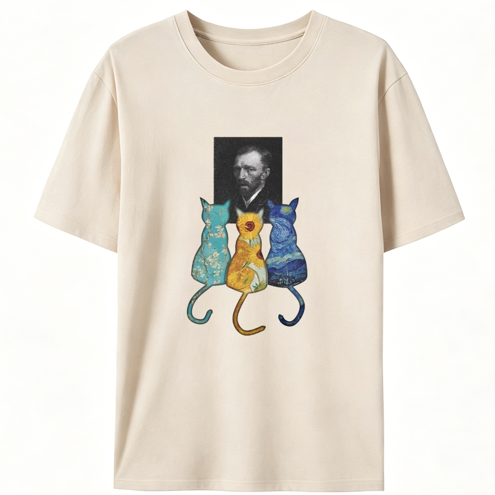 Van Gogh Masterpiece Cats Silhouette Designed for Women - Slim Fit Cotton Tee