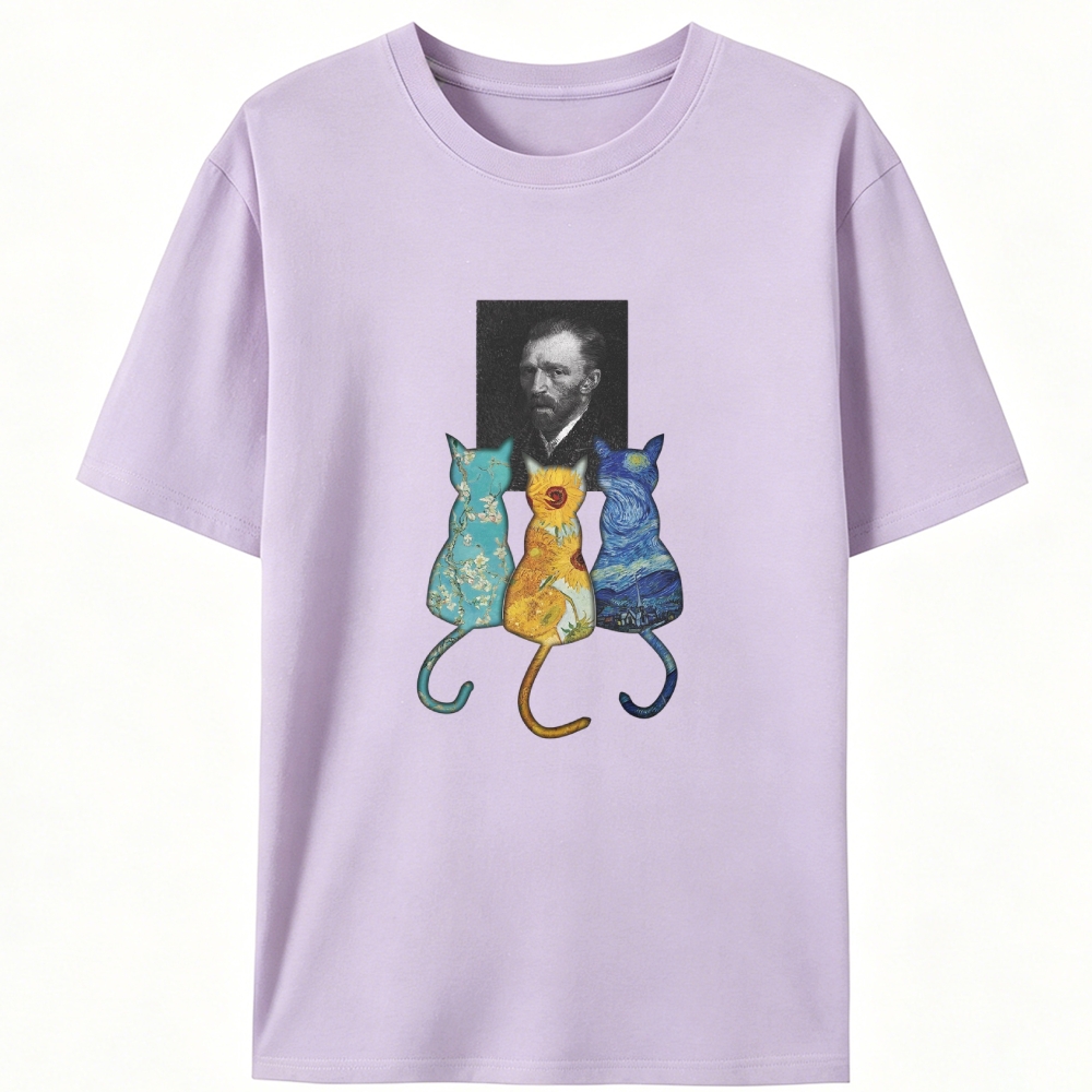 Van Gogh Masterpiece Cats Silhouette Designed for Women - Slim Fit Cotton Tee