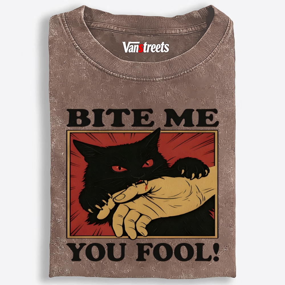 Bite Me You Fool Retro Washed T-Shirt | 100% Cotton | Streetwear Essential