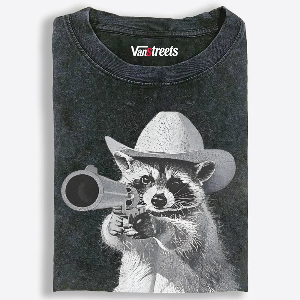 Cowboy Raccoon Retro Washed T-Shirt | 100% Cotton | Streetwear Essential