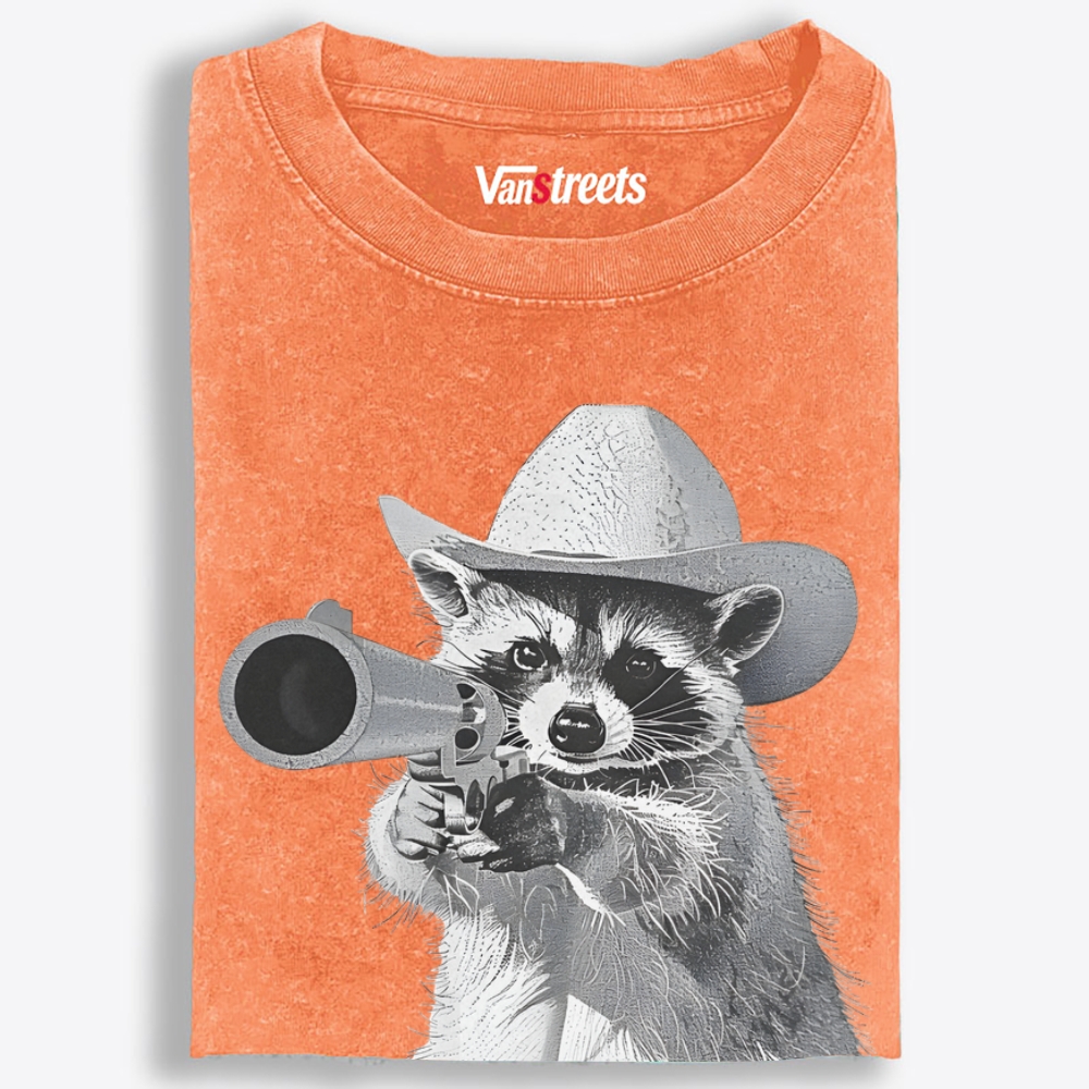 Cowboy Raccoon Retro Washed T-Shirt | 100% Cotton | Streetwear Essential